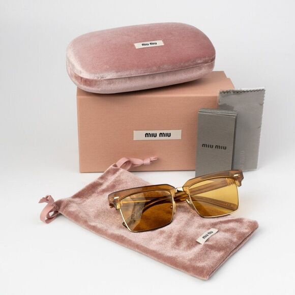 NEW Miu Miu MU10ZS 15T0B7 Caramel Trasparent Yelllow Square Unisex Sunglasses - Picture 12 of 12